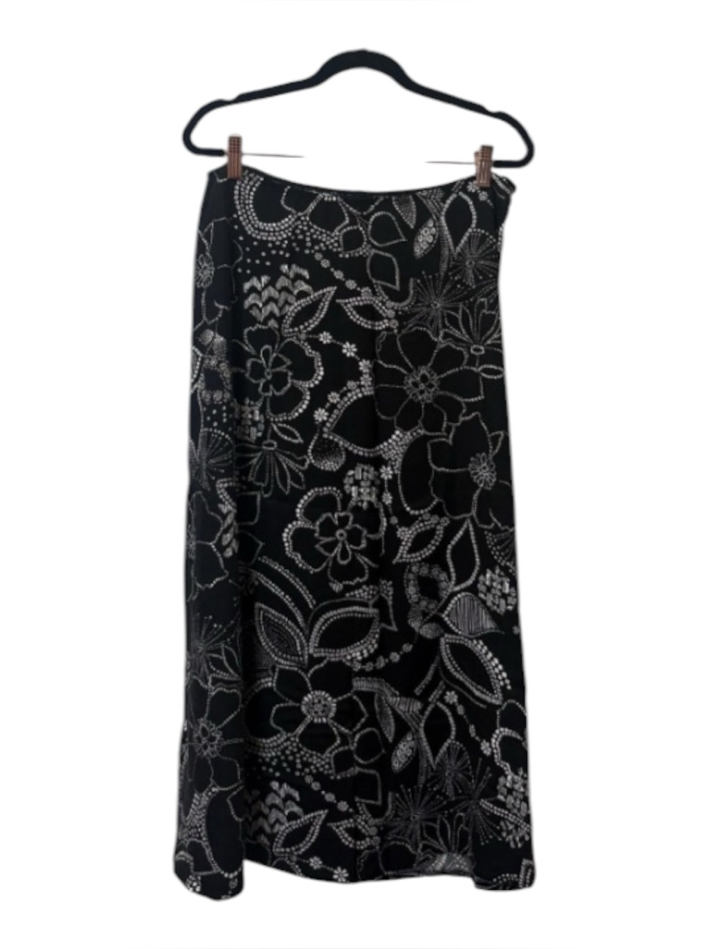 croft & barrow Black Midi Skirt with White Floral Design